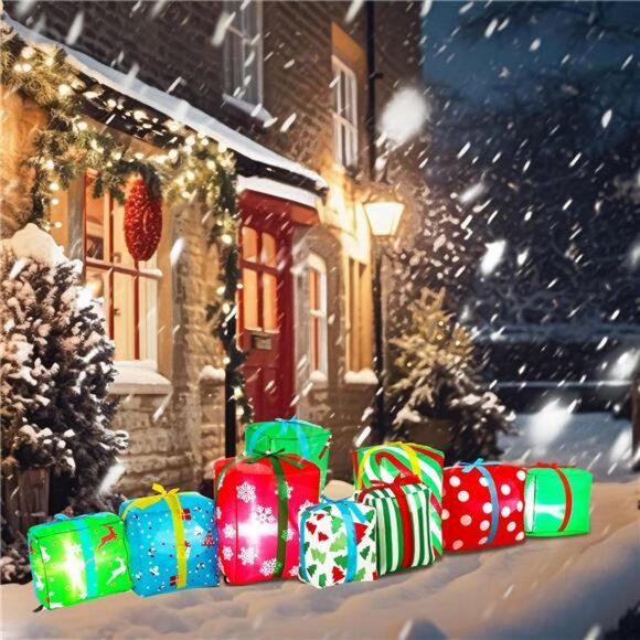 9 Foot Long Christmas Giant Inflatable Gift Boxes with 9 LED Lights Multicolor - Picture 4 of 7